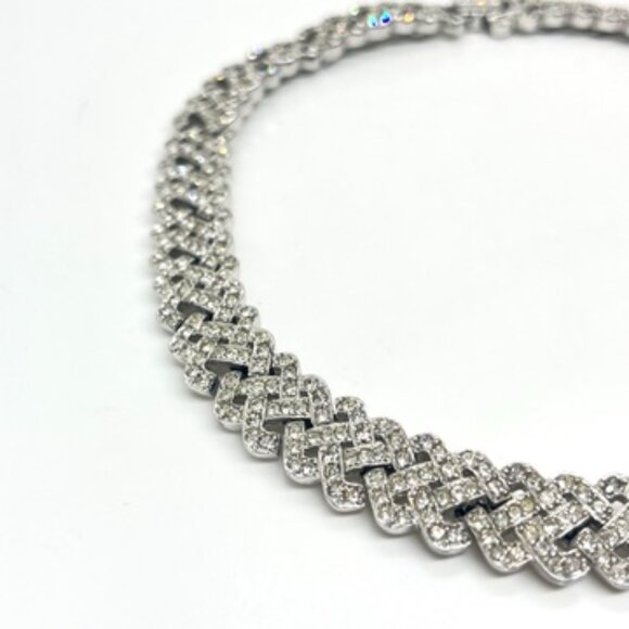 CAROLEE RHINESTONE WOVEN CHOKER NECKLACE SILVER TONE BRIDAL STATEMENT 16.5” - Picture 9 of 15